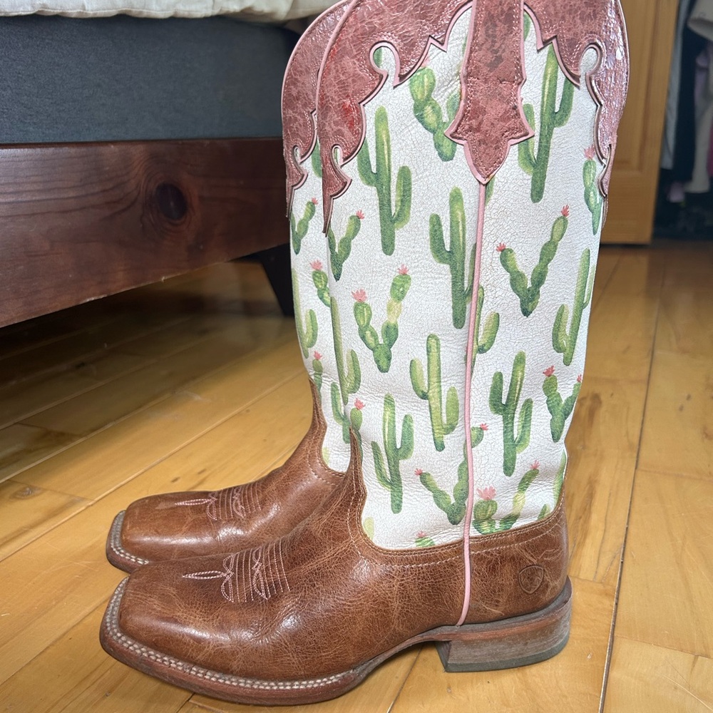Ariat Fonda Western Boots Cactus Print Brown Leather Square Toe
